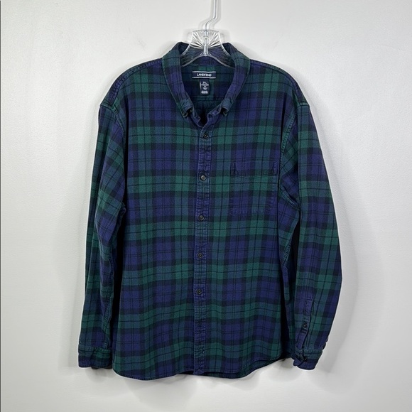 Lands End Traditional L/S Blue Green Plaid Flannel Shirt Men's Size Extra Large - Picture 1 of 7